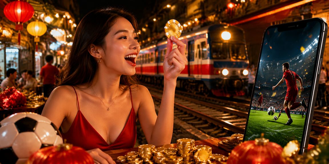 Quầy cá cược bóng đá đêm tại chợ đêm Hà Nội với màn hình hiển thị tỷ số