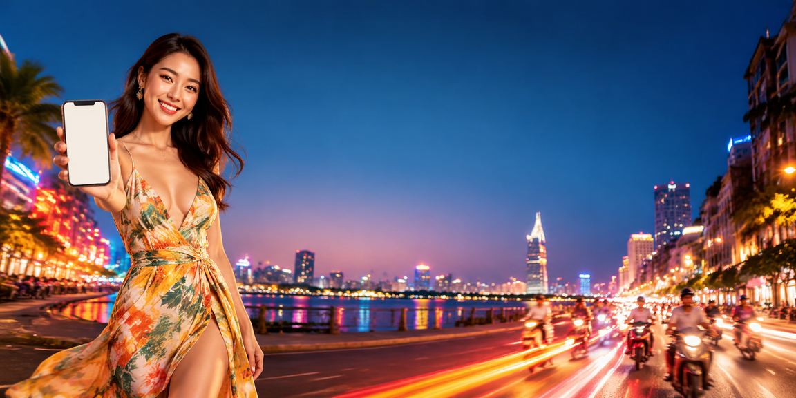 Bảng đèn neon thưởng cashback rực rỡ tại TP.HCM trong không khí đêm thành phố sôi động